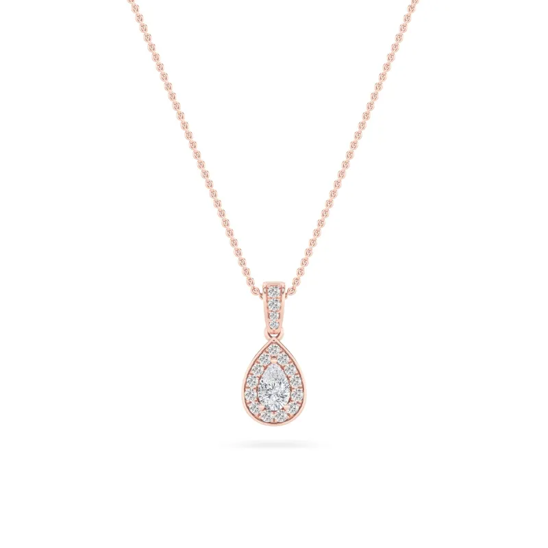 1.25 Ct Pear (F/VS) Lab Grown Diamond Prong 14K Rose Gold Classic Halo Solitaire Pendant Necklace made by Zulily