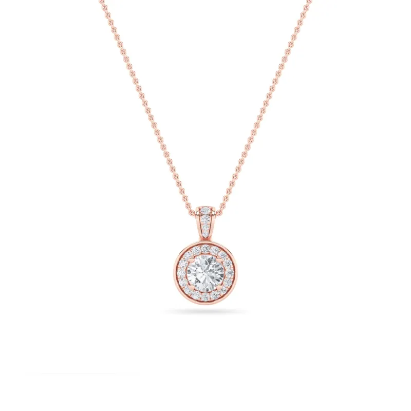 0.75 Ct Round (F/VS) Lab Grown Diamond Prong 14K Rose Gold Classic Halo Solitaire Pendant Necklace made by Zulily