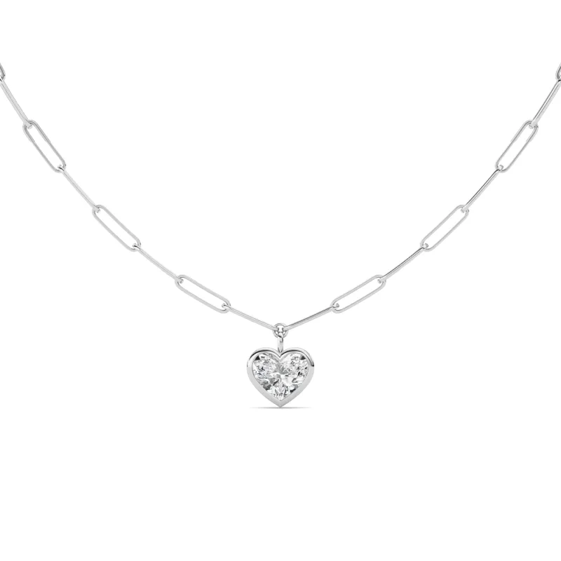 4.0 Ct Heart (F/VS) Lab Grown Diamond Bezel 14K White Gold Paperclip Link Solitaire Pendant Necklace made by Zulily