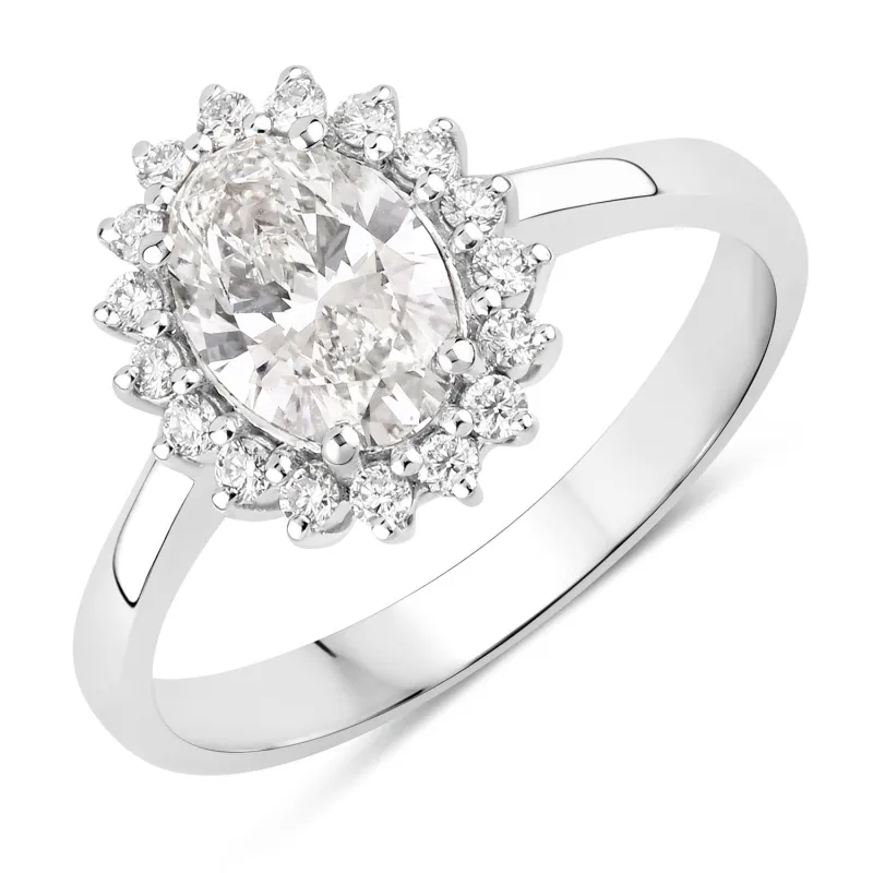 1.28 Ct Oval Lab Diamond Prong Platinum Halo Bridal Floral Ring made by Zulily