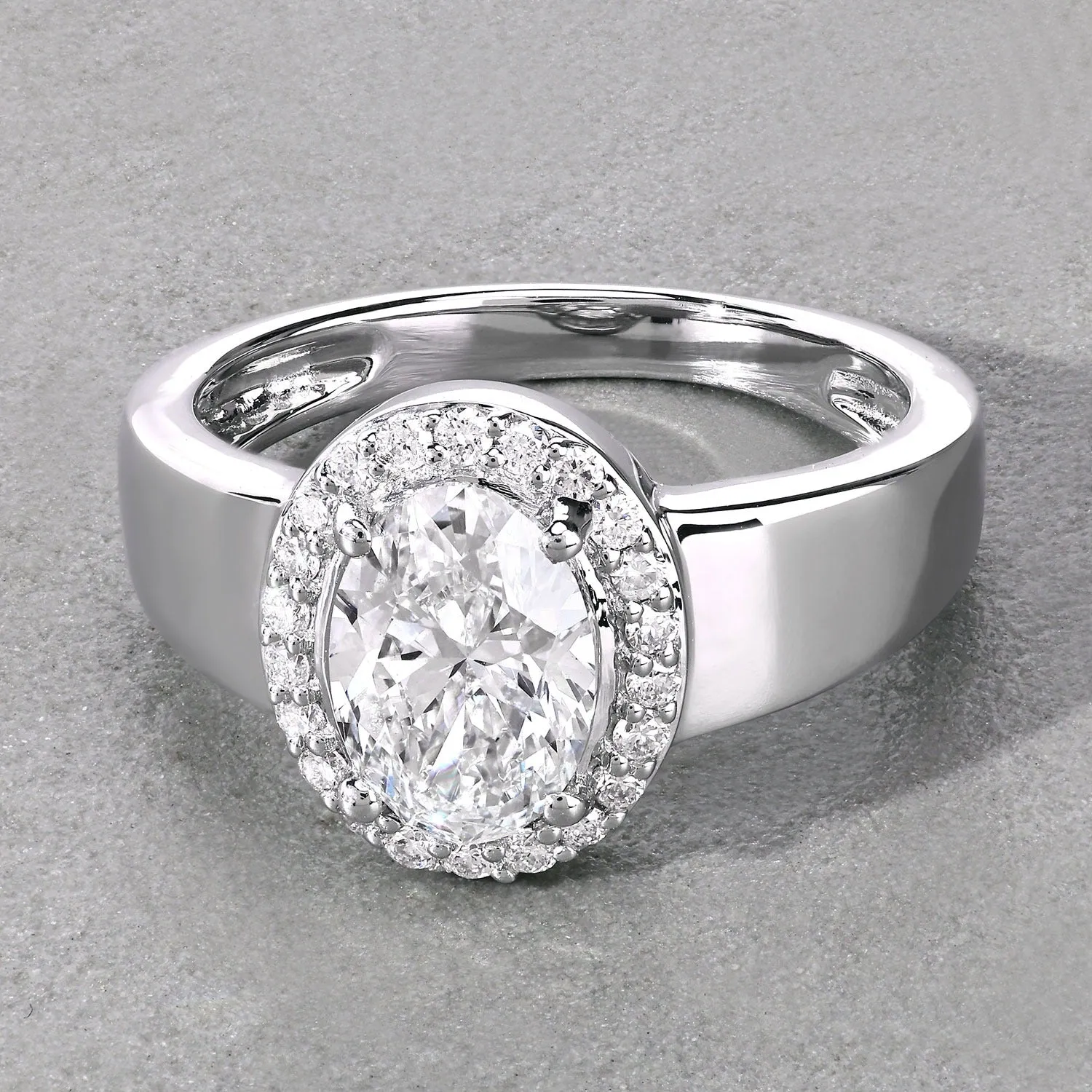 1.80 Ct Oval Lab Grown Diamond Prong Thick Band Platinum Halo Bridal Ring sold by Zulily product image thumbnail 4