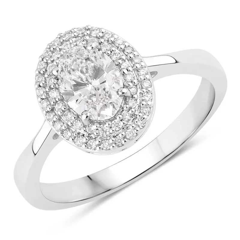 0.91 Ct Oval Lab Grown Diamond Platinum Double Halo Bridal Ring made by Zulily