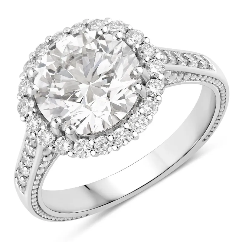 3.64 Ct Round Lab Diamond Platinum Bridal Halo Pave Cathedral Ring made by Zulily