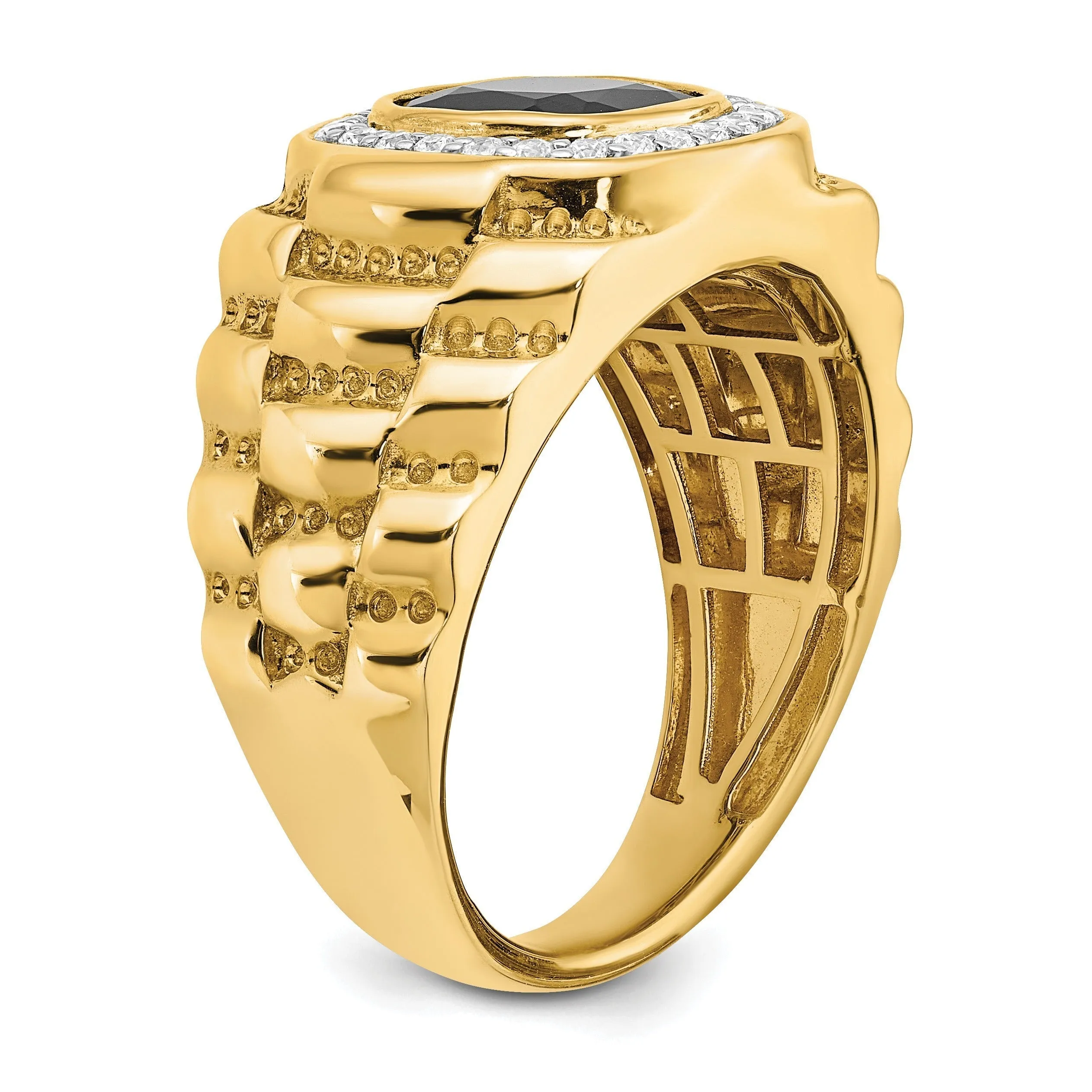 14k Gold 1/4 ct Lab Grown Diamond and Onyx Textured Men's Ring sold by Zulily product image thumbnail 2