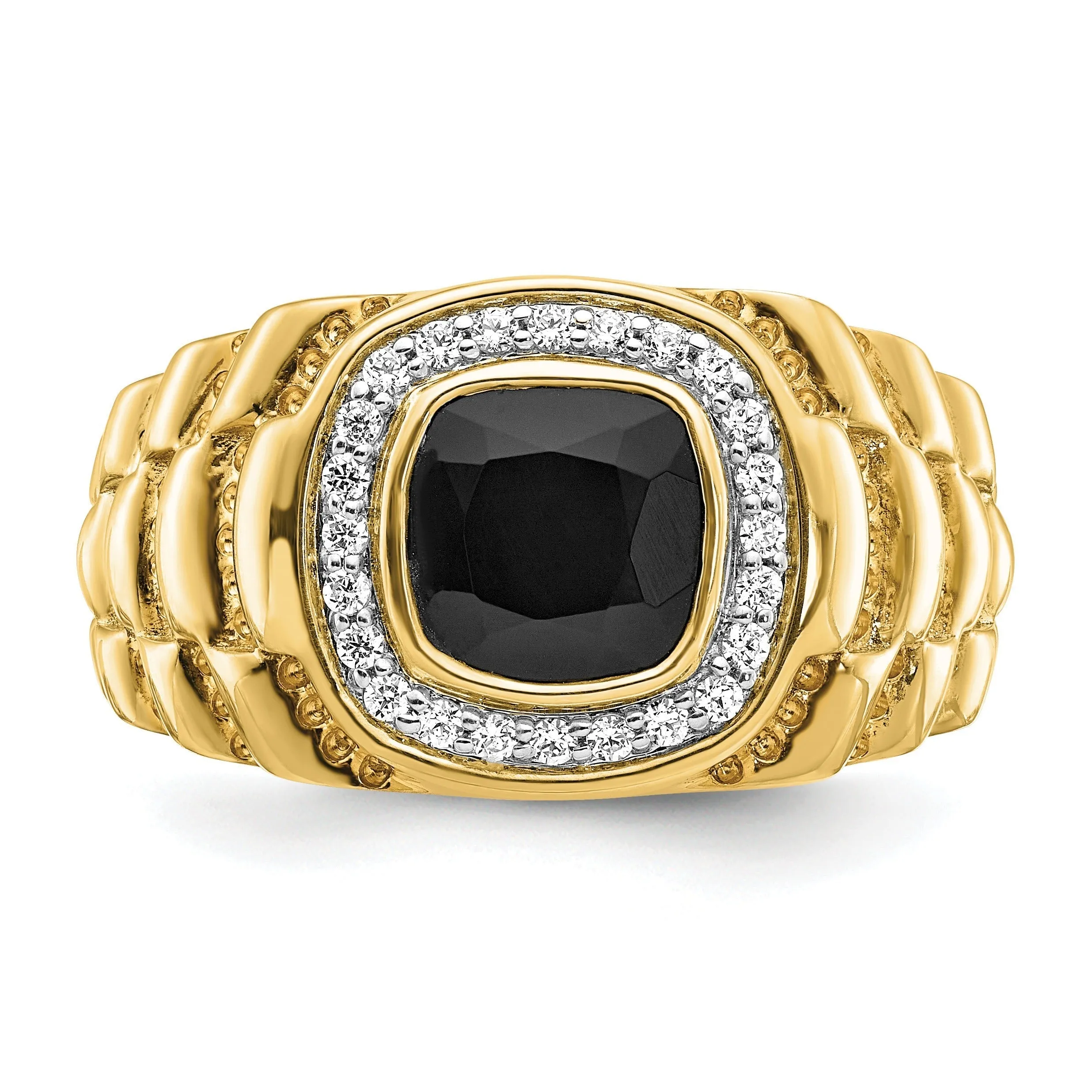 14k Gold 1/4 ct Lab Grown Diamond and Onyx Textured Men's Ring sold by Zulily product image thumbnail 4