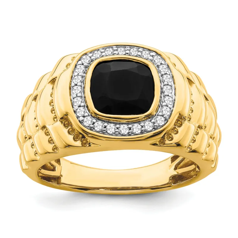 14k Gold 1/4 ct Lab Grown Diamond and Onyx Textured Men's Ring made by Zulily
