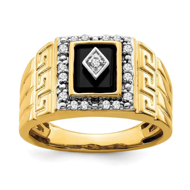 14k Gold 1/5 ct Lab Grown Diamond and Onyx Greek Key Design Men's Ring made by Zulily