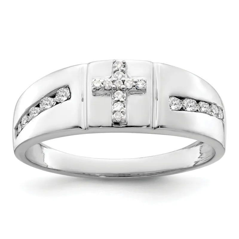 14k White Gold 1/4 ct Lab Grown Diamond Men's Cross Band Ring made by Zulily