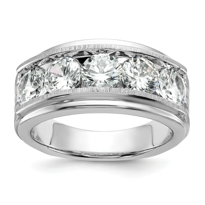 3.5 ct Lab Grown Diamond Five Stone Brushed and Grooved Men's Ring 14k White Gold made by Zulily