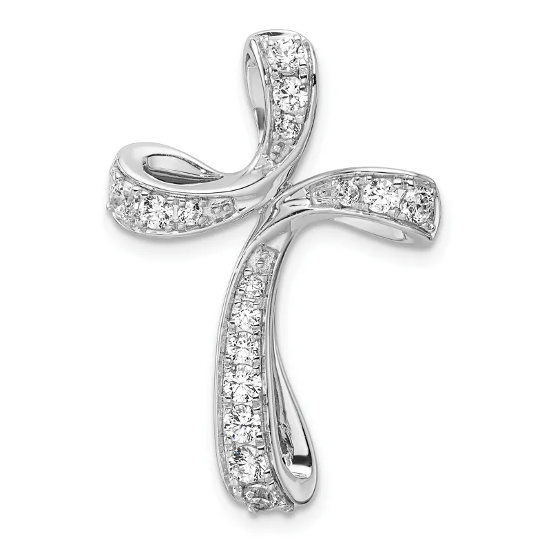 14k White Gold Lab Grown Diamond Cross Chain Slide Pendant made by Zulily