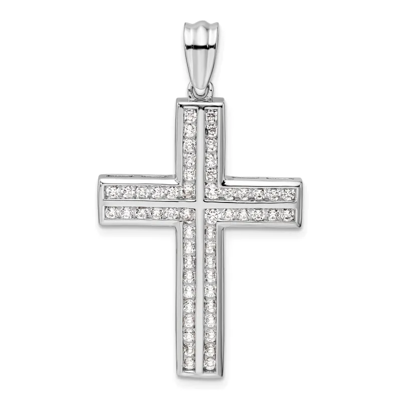 14k White Gold 1 carat Lab Grown Diamond Double Cross Pendant made by Zulily