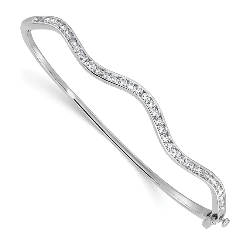 14k White Gold Lab Grown Diamond Wavy Bangle Bracelet made by Zulily