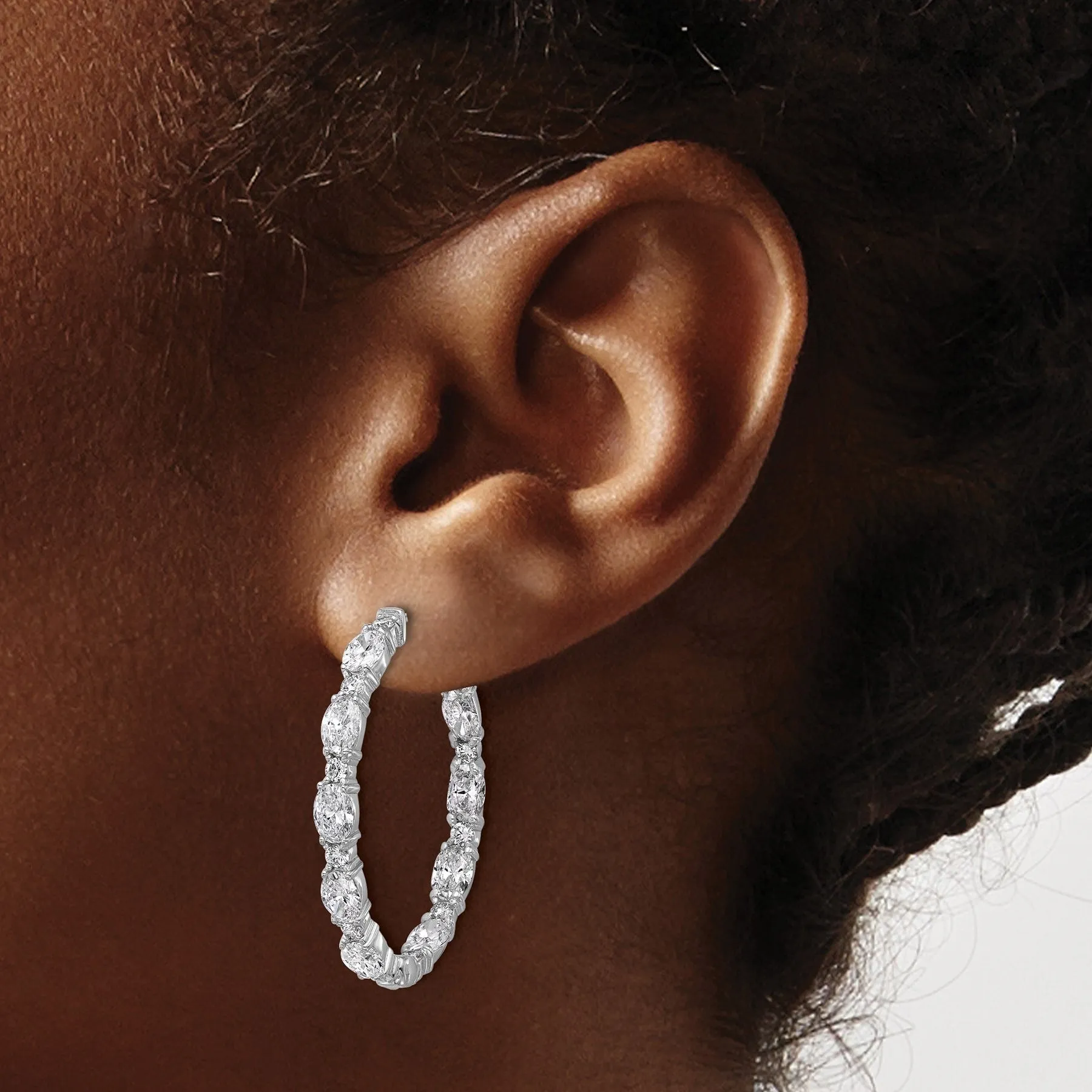 14K White Gold Lab Grown Diamond Oval In and Out Hoop Earrings sold by Zulily product image thumbnail 2