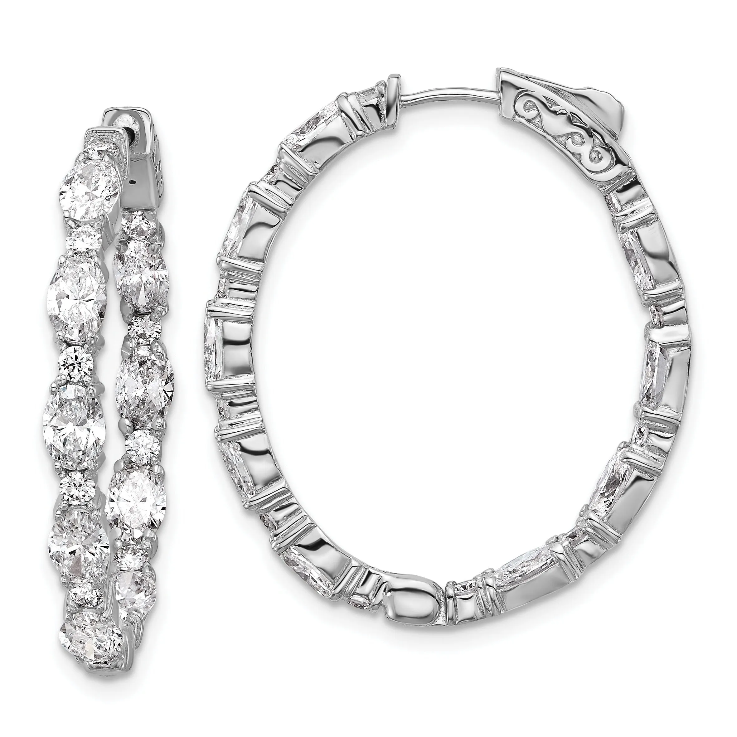 14K White Gold Lab Grown Diamond Oval In and Out Hoop Earrings sold by Zulily