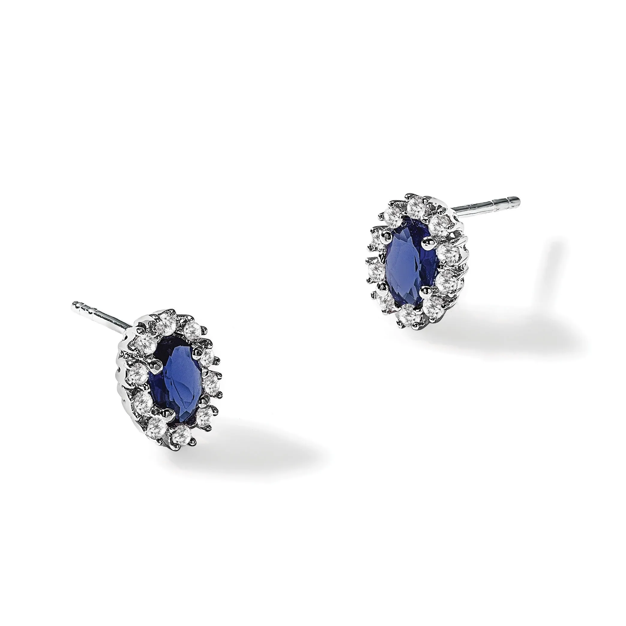 14K White Gold Lab Grown Diamond Oval Sapphire Halo Earrings 0.2 Ct. sold by Zulily product image thumbnail 4