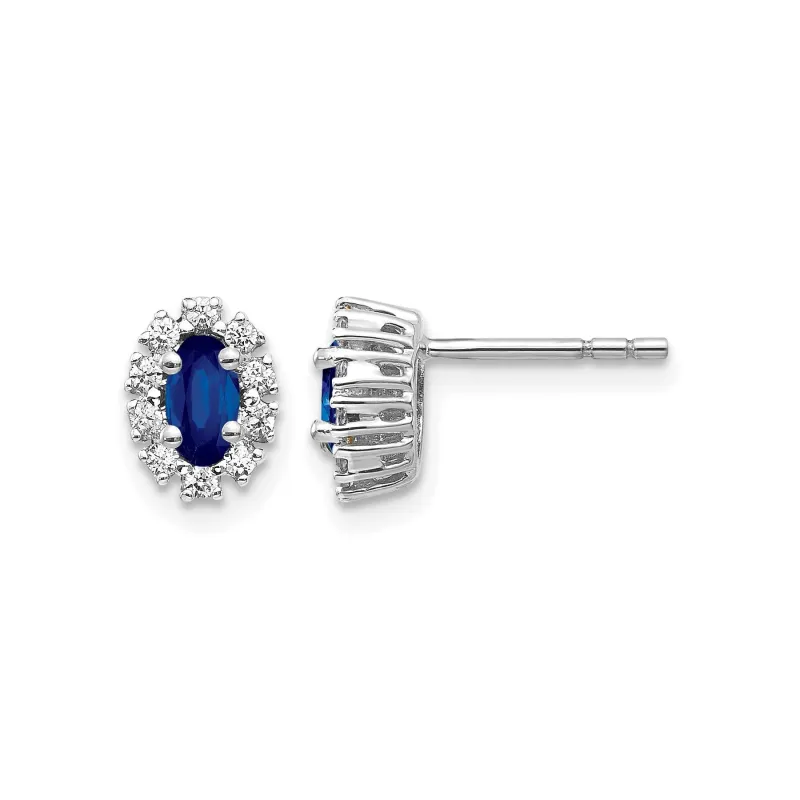 14K White Gold Lab Grown Diamond Oval Sapphire Halo Earrings 0.2 Ct. made by Zulily