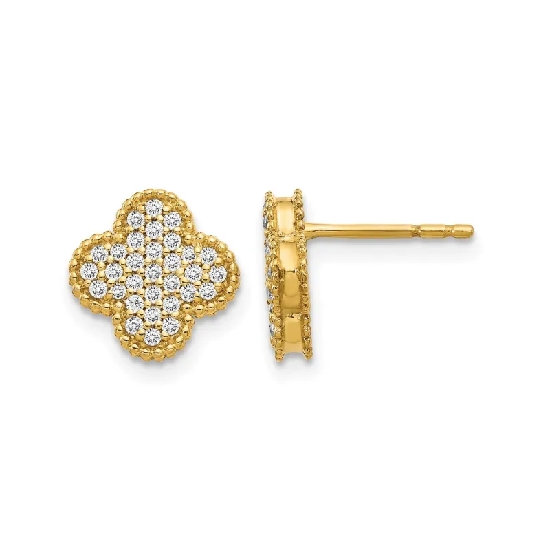 14k Yellow Gold Lab Grown Diamond Quatrefoil Post Earrings 0.33 Ct made by Zulily