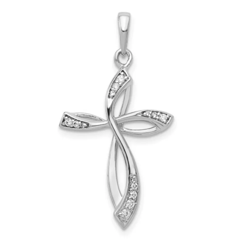 14K White Gold Lab Diamond Cross Pendant made by Zulily