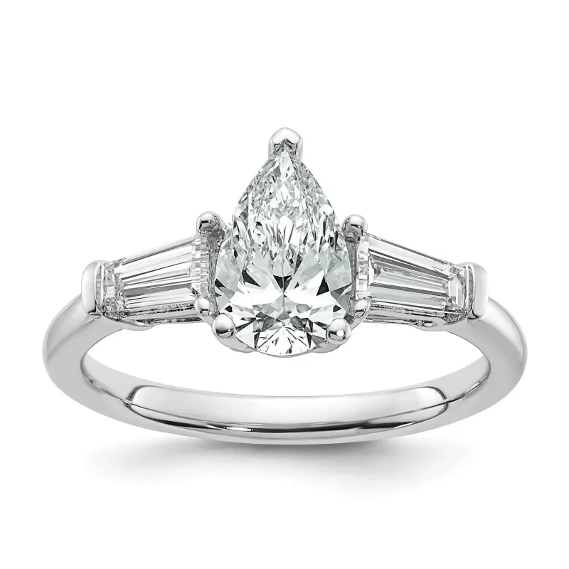 14k White Gold Lab Grown Pear Diamond Baguette 3-Stone Bridal Ring made by Zulily
