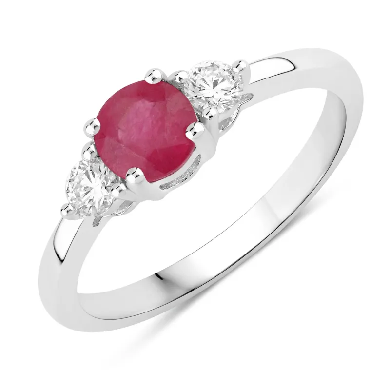 0.55 Ct Round Pink Mozambique Ruby & Lab Diamond Prong Silver Three Stone Ring made by Zulily