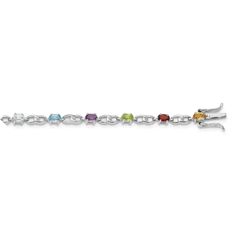 Genuine Multiple Gemstone Silver Link Bracelet made by Zulily