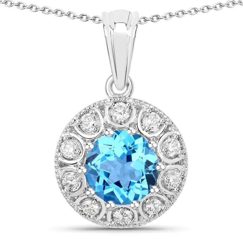 Fine Color Jewels 2.60 Ct Genuine Swiss Blue Topaz and Lab Diamond Silver Halo Necklace made by Zulily