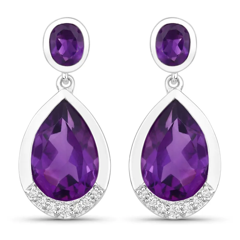 Fine Color Jewels 5.80 Ct. Genuine Amethyst and Lab Diamond Silver Dangle Earrings made by Zulily