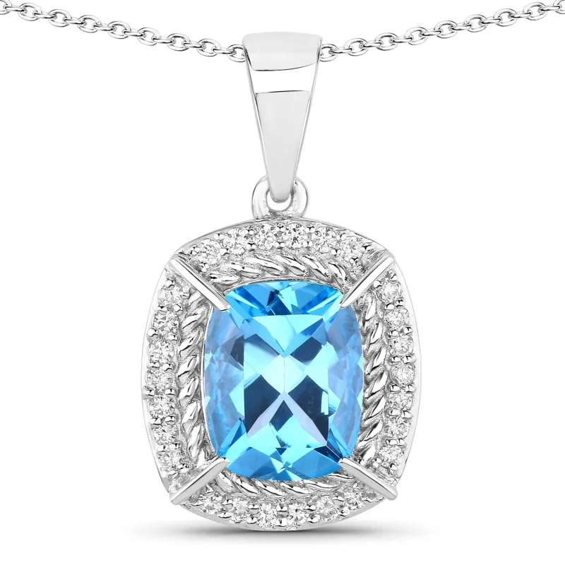 Fine Color Jewels 3.76 Ct Genuine Swiss Blue Topaz and Lab Diamond Silver Halo Necklace made by Zulily
