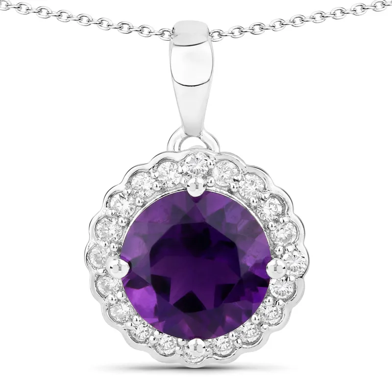Fine Color Jewels 2.70 Ct Genuine Purple Amethyst and Lab Diamond Silver Halo Necklace made by Zulily
