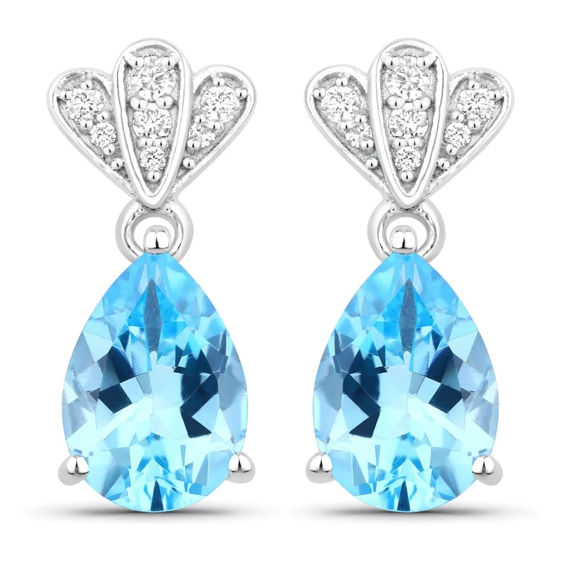 Fine Color Jewels 3.96 Ct. Genuine Swiss Blue Topaz and Lab Diamond Silver Dangle Earrings made by Zulily