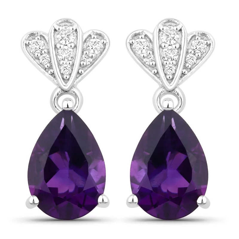 Fine Color Jewels 2.86 Ct. Genuine Amethyst and Lab Grown Diamond Silver Dangle Earrings made by Zulily