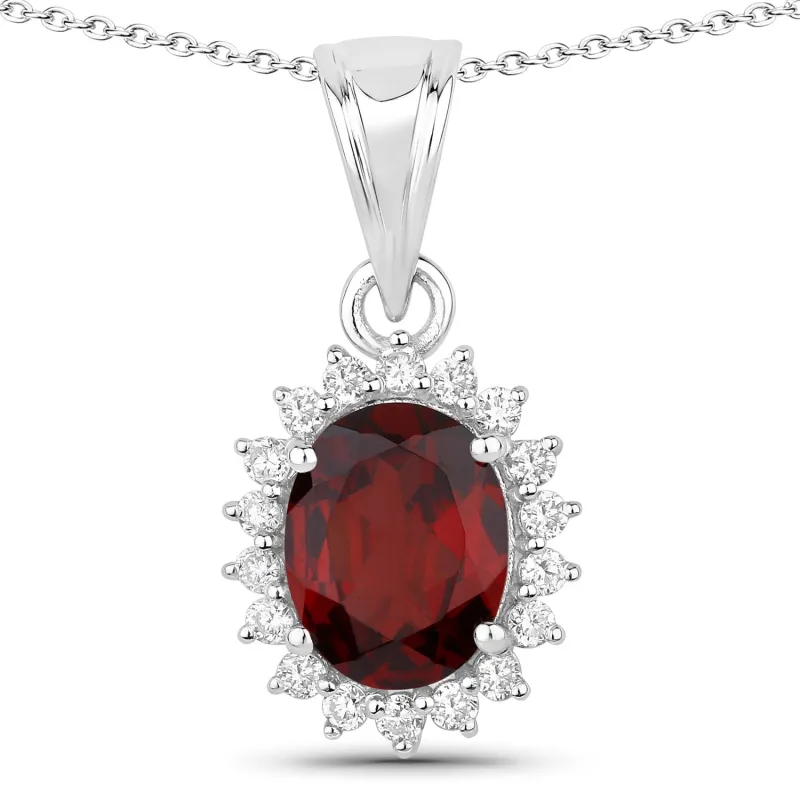 Fine Color Jewels 2.27 Ct Genuine Mozambique Garnet and Lab Diamond Silver Halo Necklace made by Zulily