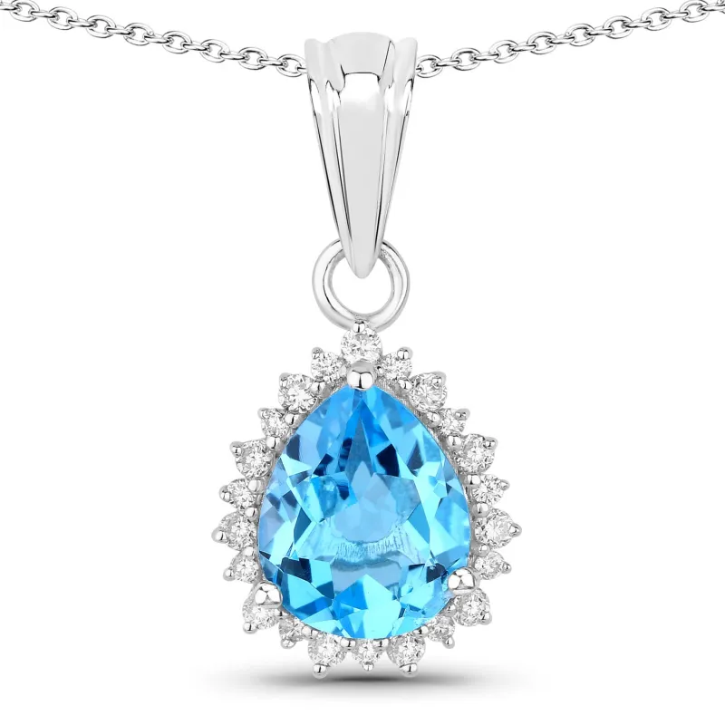 Fine Color Jewels 2.85 Ct Genuine Swiss Blue Topaz and Lab Diamond Silver Halo Necklace made by Zulily