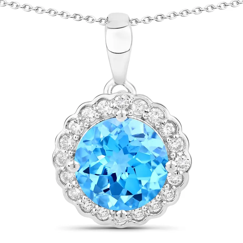 Fine Color Jewels 4.05 Ct Genuine Swiss Blue Topaz and Lab Diamond Silver Halo Necklace made by Zulily
