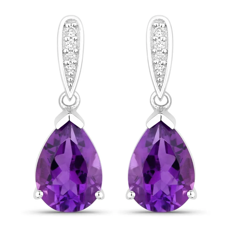 Fine Color Jewels 2.76 Ct. Genuine Amethyst and Lab Grown Diamond Silver Dangle Earrings made by Zulily