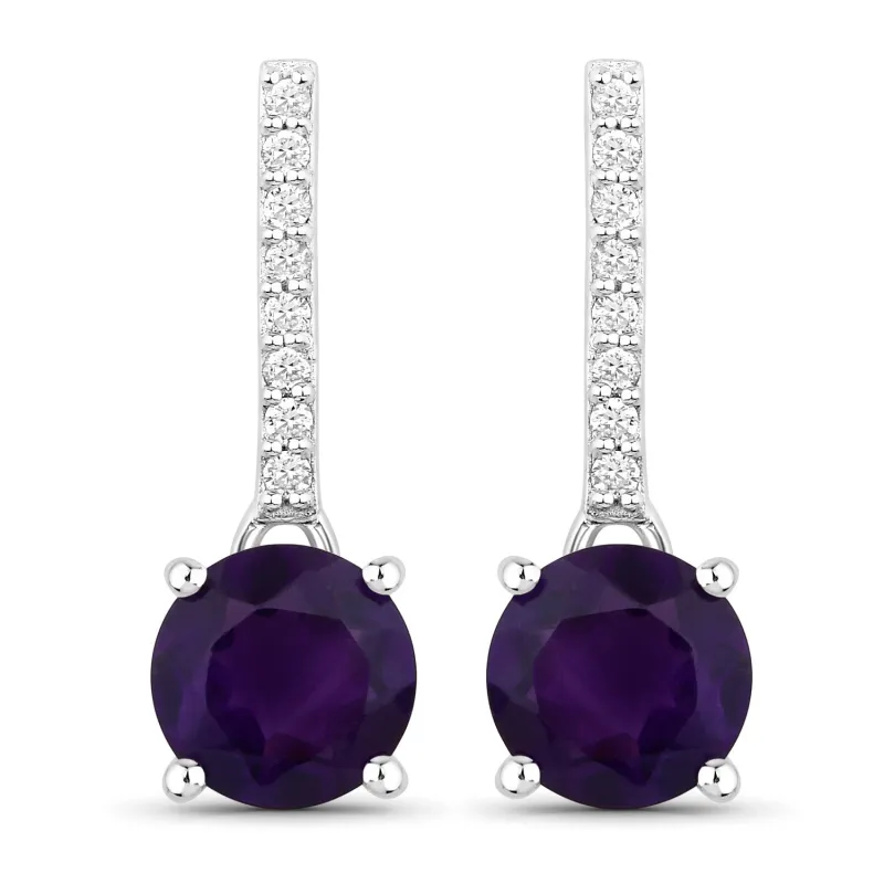 Fine Color Jewels 1.56 Ct. Genuine Amethyst and Diamond Silver Dangle Earrings made by Zulily