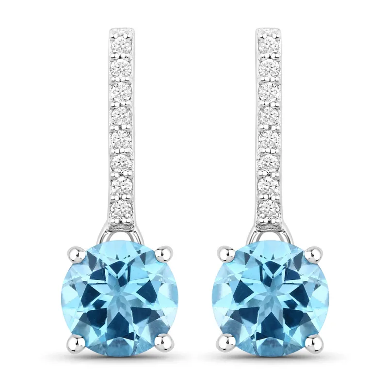 Fine Color Jewels 2.20 Ct. Genuine Swiss Blue Topaz and Lab Diamond Silver Dangle Earrings made by Zulily