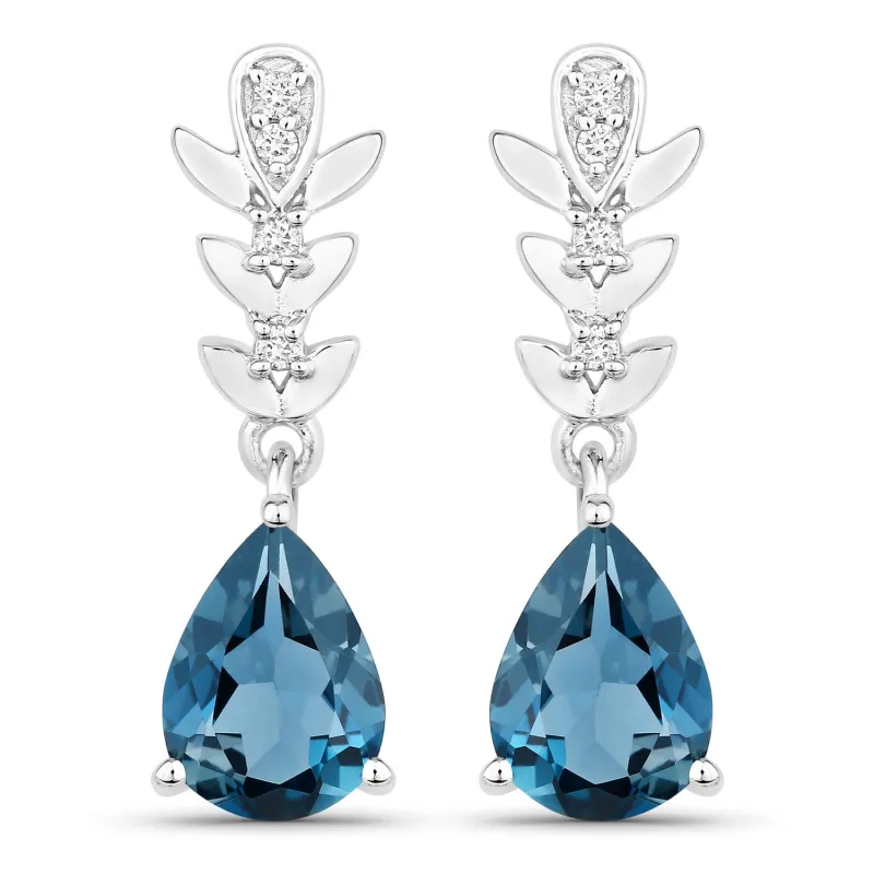 Fine Color Jewels 2.37 Ct. Genuine London Blue Topaz and Lab Diamond Silver Dangle Earrings made by Zulily