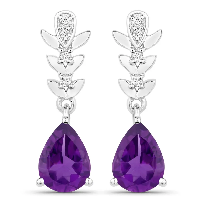 Fine Color Jewels 2.07 Ct. Genuine Amethyst and Lab Diamond Silver Dangle Earrings made by Zulily