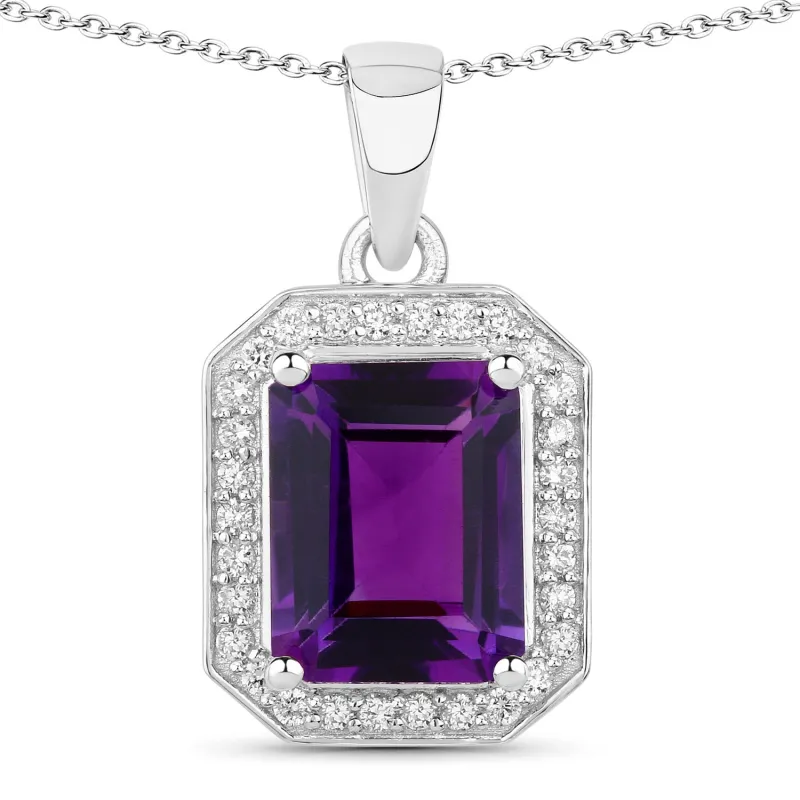 Fine Color Jewels 2.28 Ct Genuine Amethyst and Lab Diamond Silver Halo Necklace made by Zulily