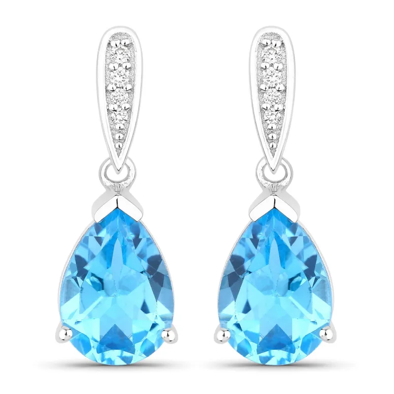 Fine Color Jewels 3.86 Ct. Genuine Swiss Blue Topaz and Lab Diamond Silver Dangle Earrings made by Zulily
