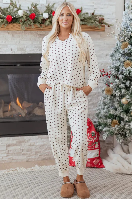 Threaded Pear Kora Dot Print Notched Long Sleeve Top made by Threaded Pear