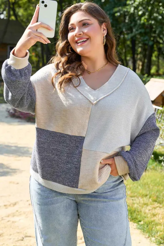 Threaded Pear Elaina Plus Size Textured V Neck Top made by Threaded Pear
