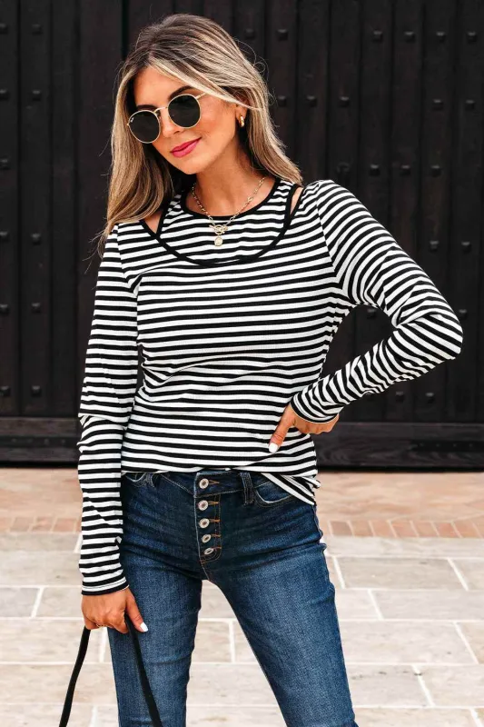 Threaded Pear Remi Stripe Double-layer Long Sleeve Top made by Threaded Pear