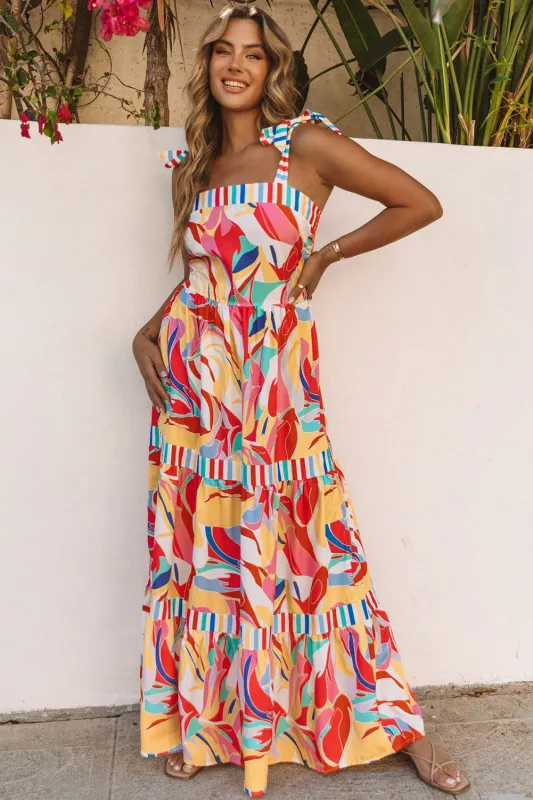 Threaded Pear Milan Striped Trim Maxi Sundress made by Threaded Pear