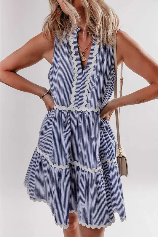Threaded Pear Macie Sleeveless Notched V Neck Ric Rac Dress made by Threaded Pear