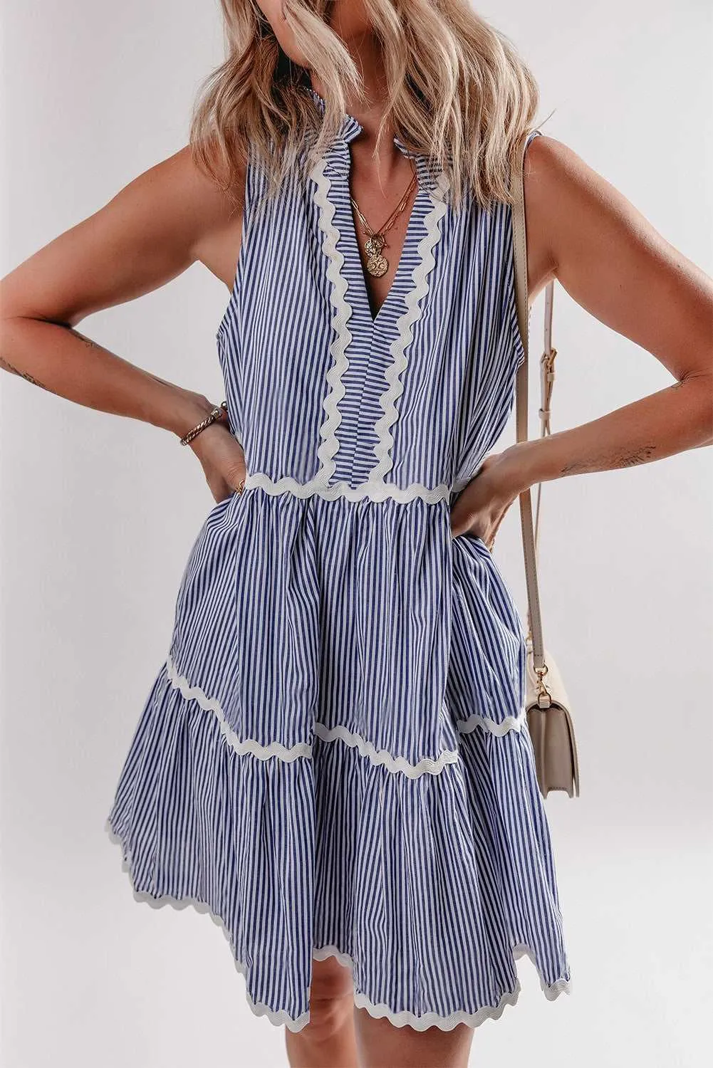Threaded Pear Macie Sleeveless Notched V Neck Ric Rac Dress sold by Zulily