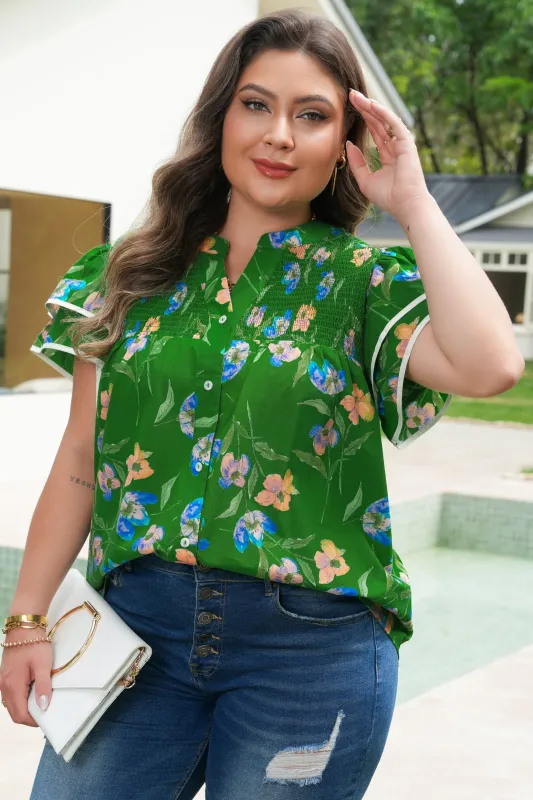 Threaded Pear Keilani Short Sleeve Floral PLUS Top made by Threaded Pear