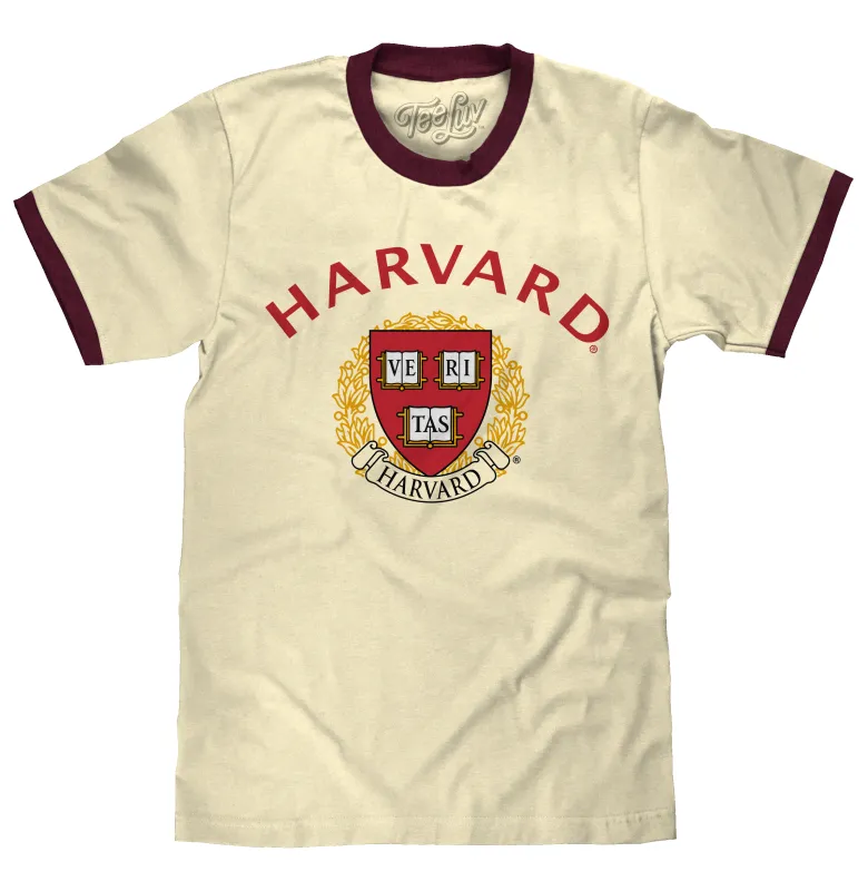 Harvard University Veritas Ringer T-Shirt - Natural Beige and Maroon made by Zulily