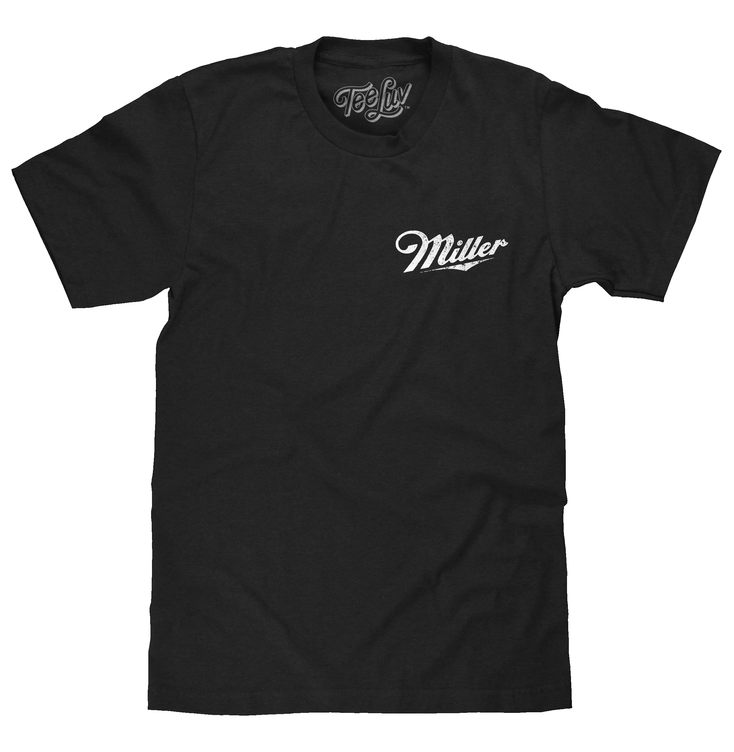 Distressed Miller High Life Logo Front and Back Print T-Shirt - Black sold by Zulily